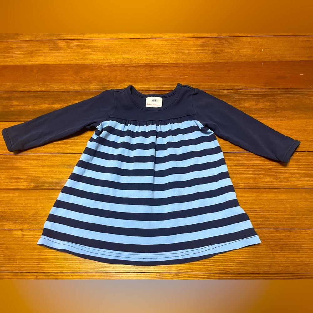 Hanna Andersson Navy & Light Blue Striped Cotton Play Dress Size 80cm 18-24 Mon